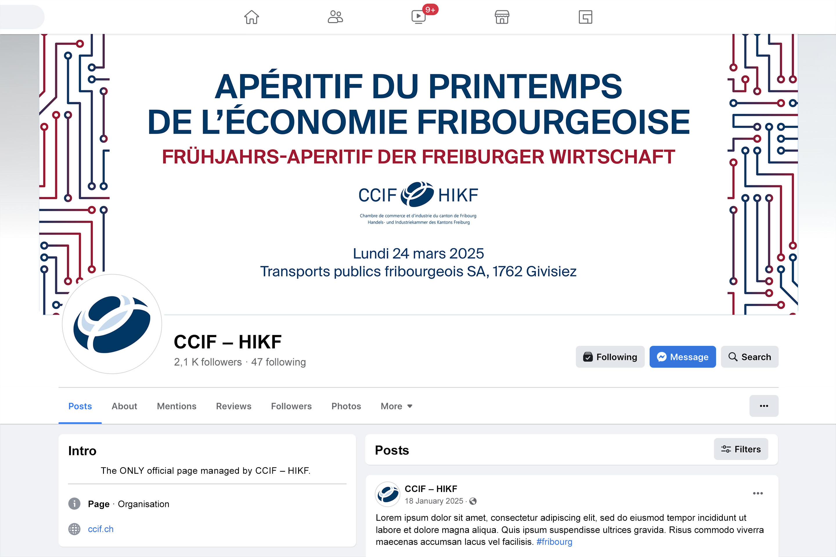 Bannière Facebook pour la CCIF.