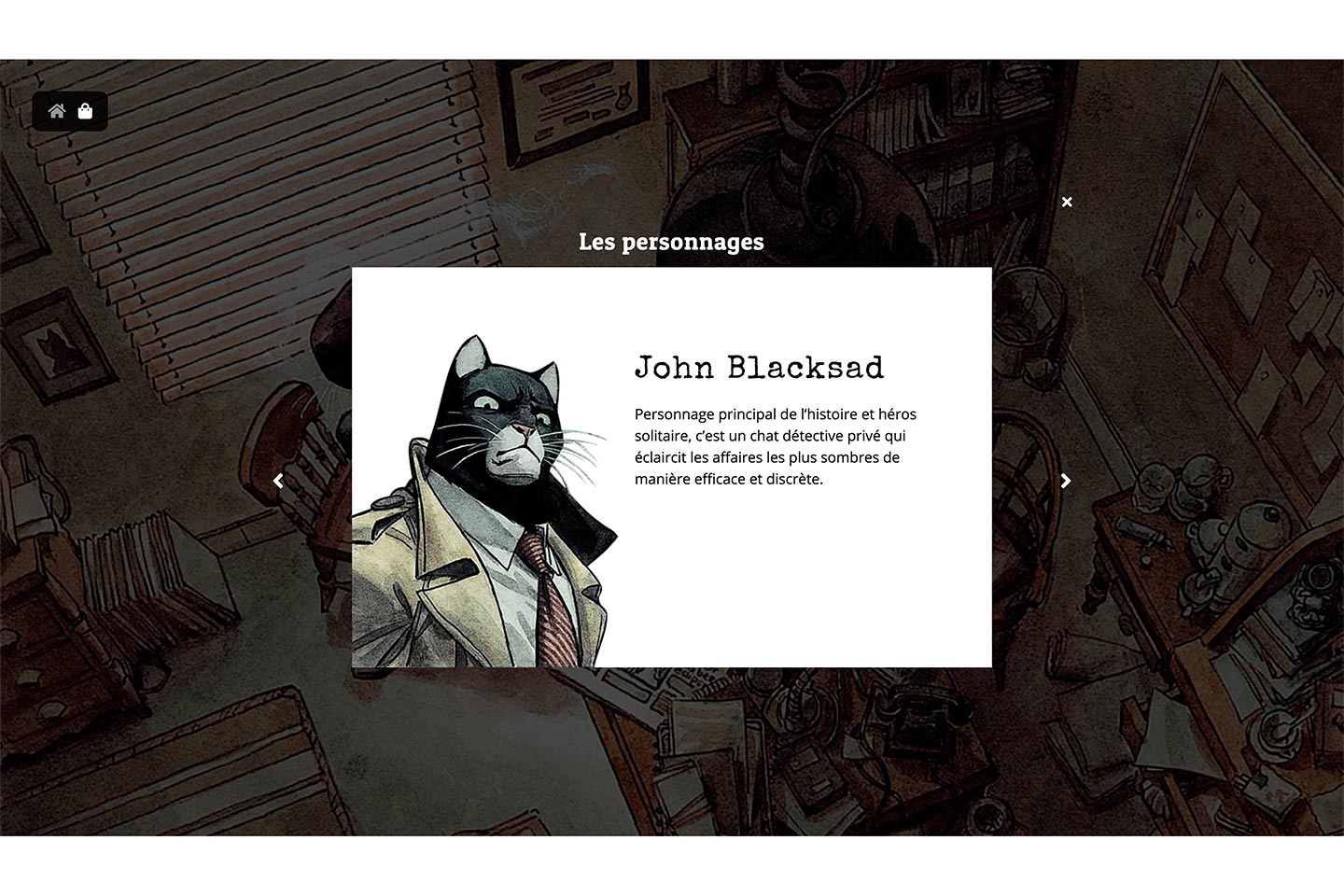 Capture d'écran du site promotionnel de Blacksad.